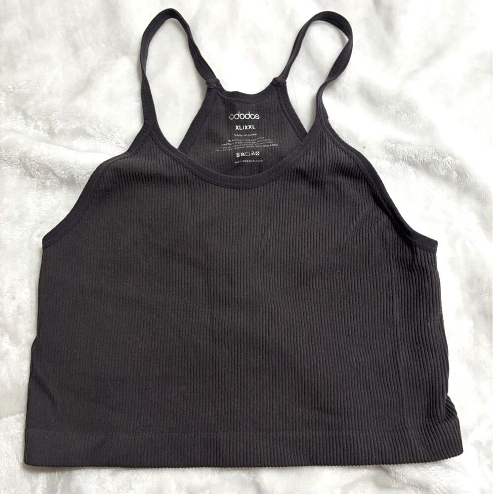 ODODOS Ribbed Bralette XL/XXL Slate Grey Seamless Soft Stretch Lounge Yoga‎ Top